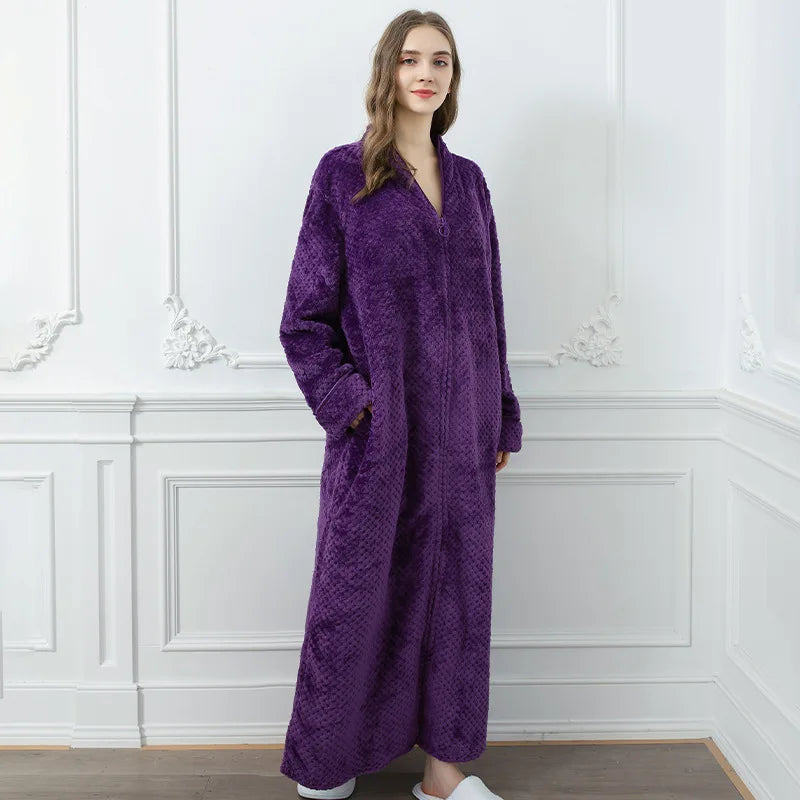 2021 New Robes For Women New Autumn And Winter Thicken Warm Flannel Bath Robe Zipper Women Clothing Nightgown Robes Pajamas