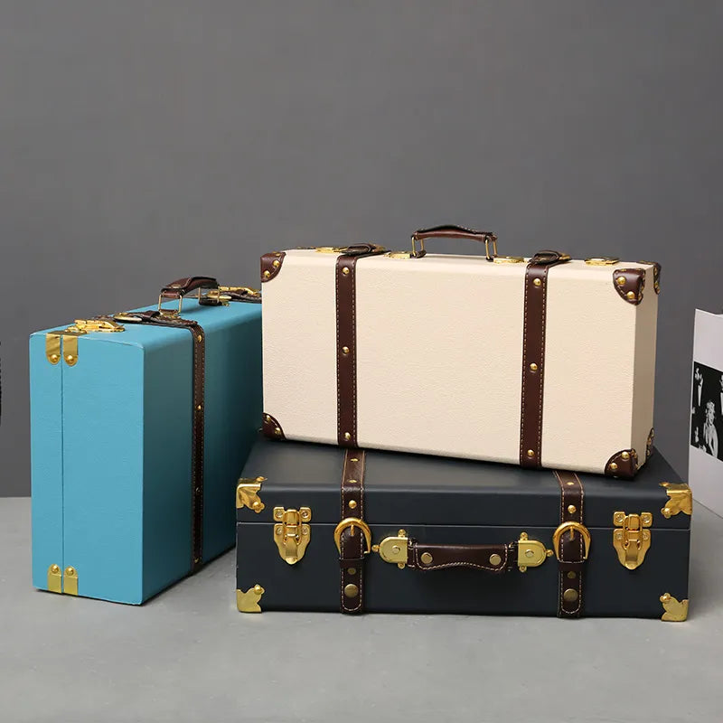 Luxury Vintage Trunk Travel Hand Big Suitcases Leather Luggage Carry-on Under Bed Clothing Organizer Storage Box Antique Bin