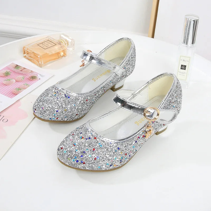ULKNN Girls Purple High Heels For Kids Princess RED Leather Shoe Footwear Children's Party Wedding Shoes Round Toe 1-3CM