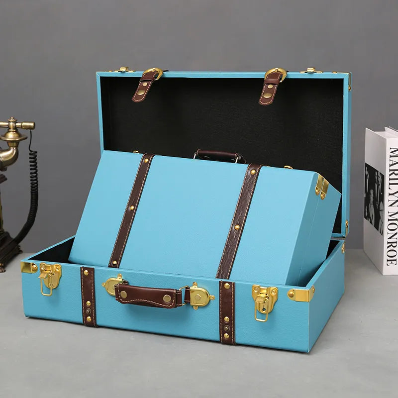 Luxury Vintage Trunk Travel Hand Big Suitcases Leather Luggage Carry-on Under Bed Clothing Organizer Storage Box Antique Bin