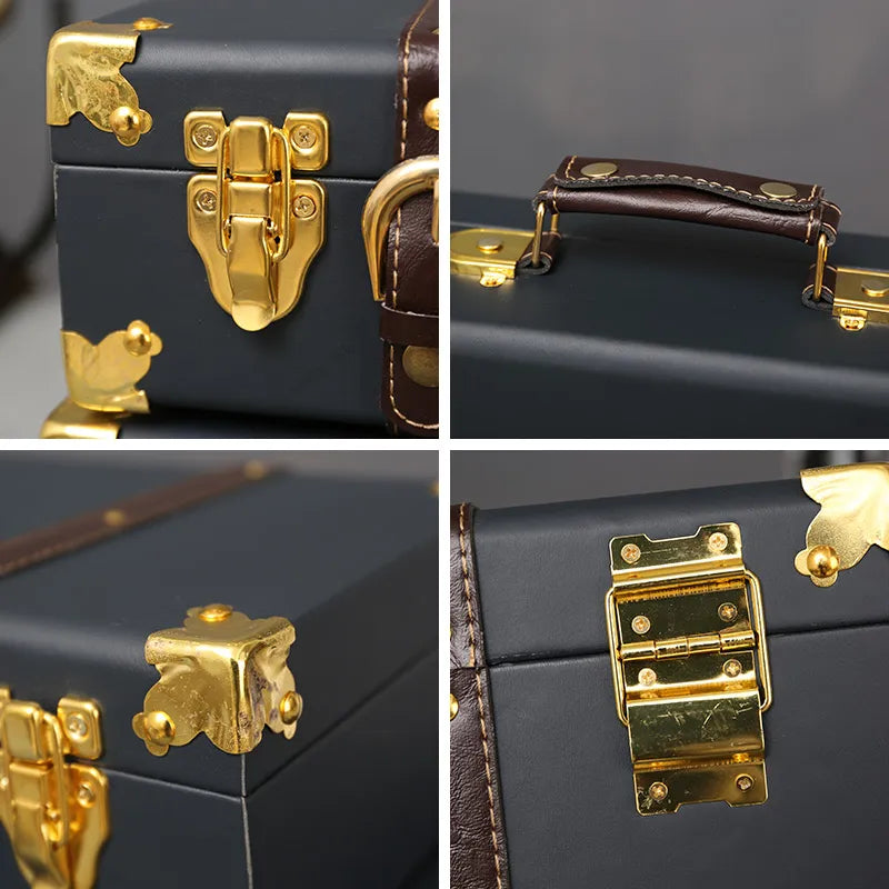 Luxury Vintage Trunk Travel Hand Big Suitcases Leather Luggage Carry-on Under Bed Clothing Organizer Storage Box Antique Bin
