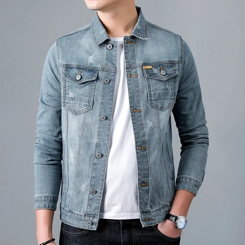 Jacket Men's Casual Cotton Black Denim Jaqueta Jeans Masculina Slim Washed Retro Classic Blue Jeans Coat Male Men Clothing