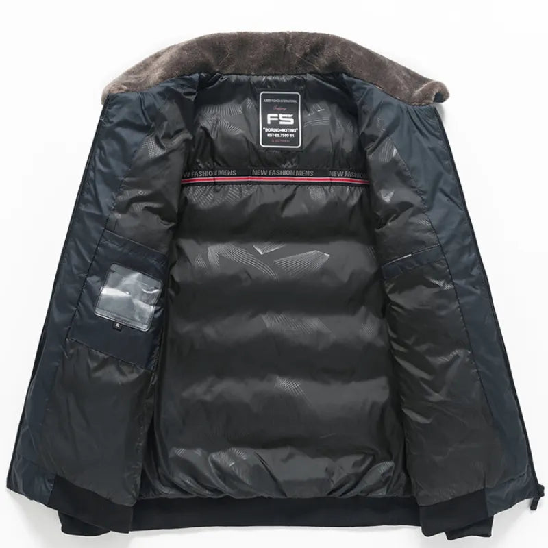 High Quality Jacket Cotton Coat Men's Solid Color Hatless Wool Collar Cotton Parkas Winter Windproof and Warm