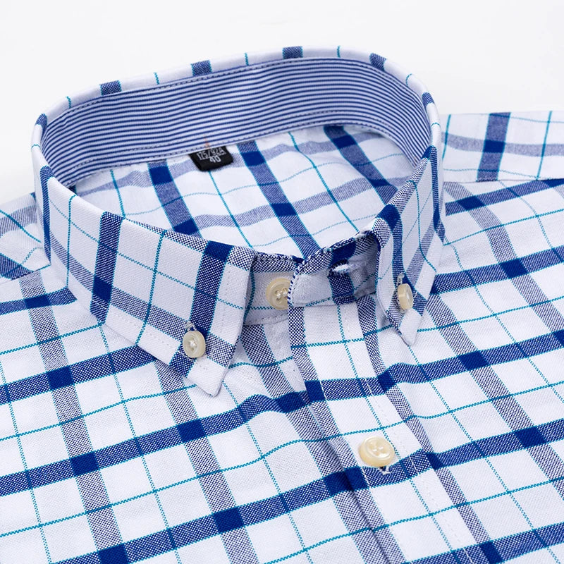 100% Pure Cotton Oxford Shirts for Men Long Sleeve Plaid Shirt Striped Male Shirt BusinessTartan Red Shirt Men Designer Shirts