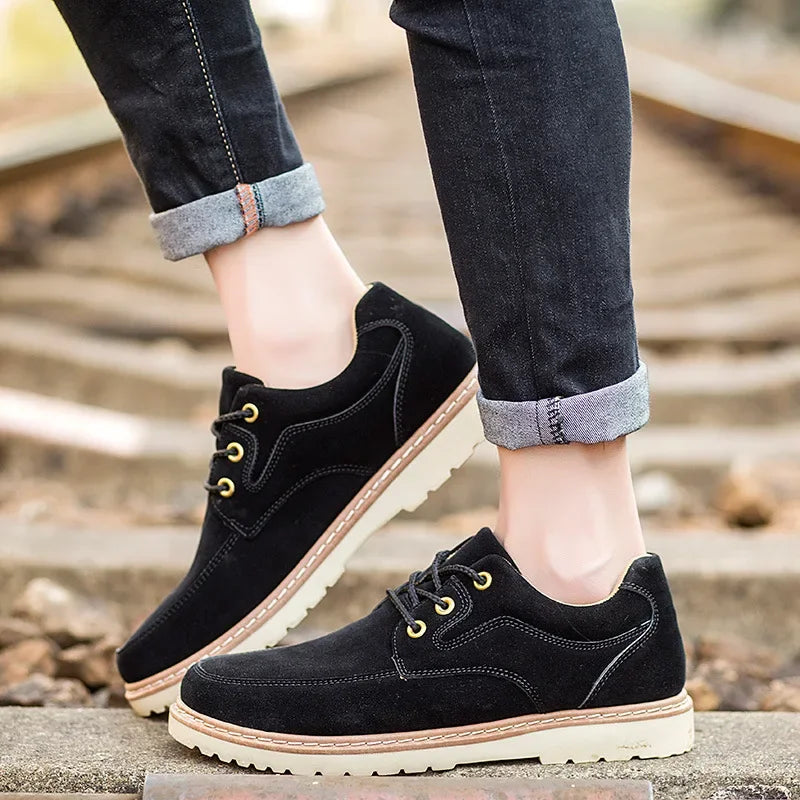 High Quality Men Suede Casual Shoes British Style Lace-up Platform Shoes Short Boots Daily Outdoor Non-slip Working Shoes