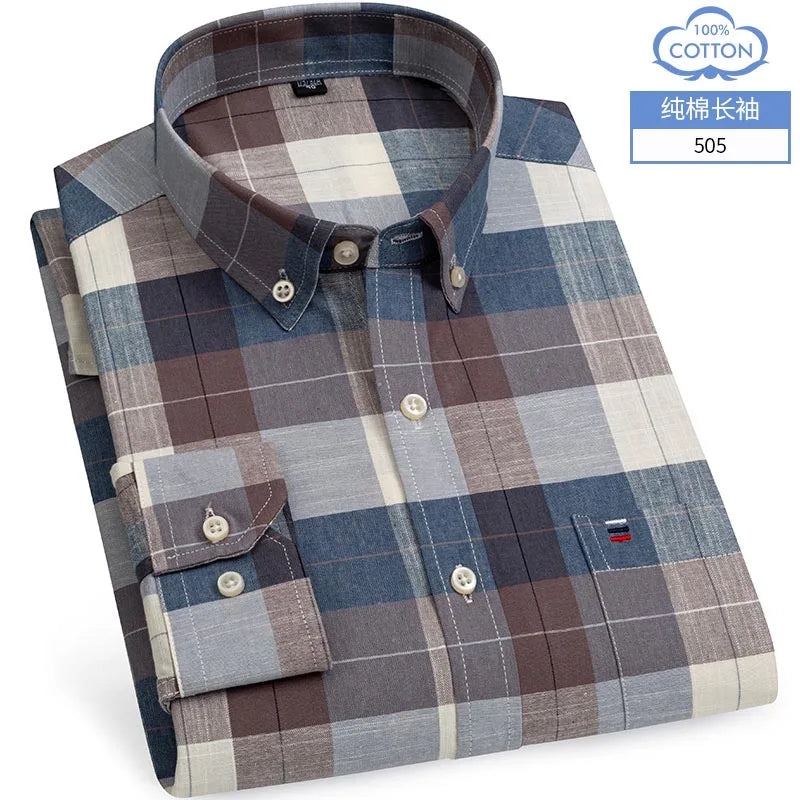 Casual Shirts For Men Cotton Oxford Plaid Striped Long Sleeve 4 Season Soft Breathable Classic Elegant Business Smart Shirts