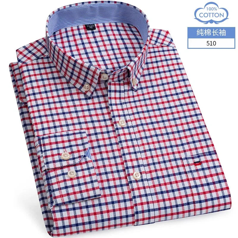 Casual Shirts For Men Cotton Oxford Plaid Striped Long Sleeve 4 Season Soft Breathable Classic Elegant Business Smart Shirts