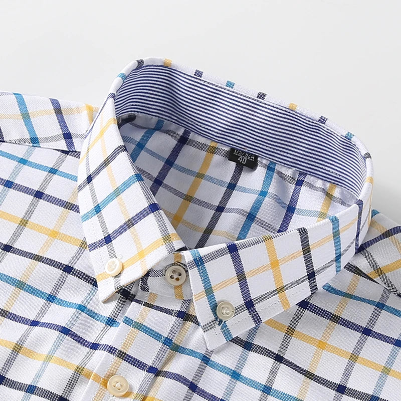 100% Pure Cotton Oxford Shirts for Men Long Sleeve Plaid Shirt Striped Male BusinessTartan Red Shirt Mans Designer Clothes