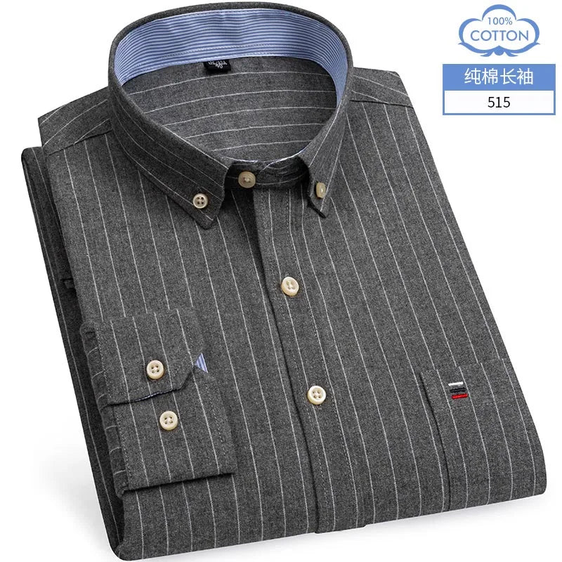 Casual Shirts For Men Cotton Oxford Plaid Striped Long Sleeve 4 Season Soft Breathable Classic Elegant Business Smart Shirts