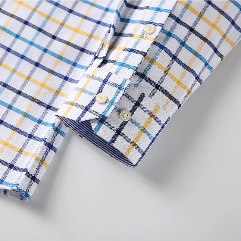 100% Pure Cotton Oxford Shirts for Men Long Sleeve Plaid Shirt Striped Male BusinessTartan Red Shirt Mans Designer Clothes