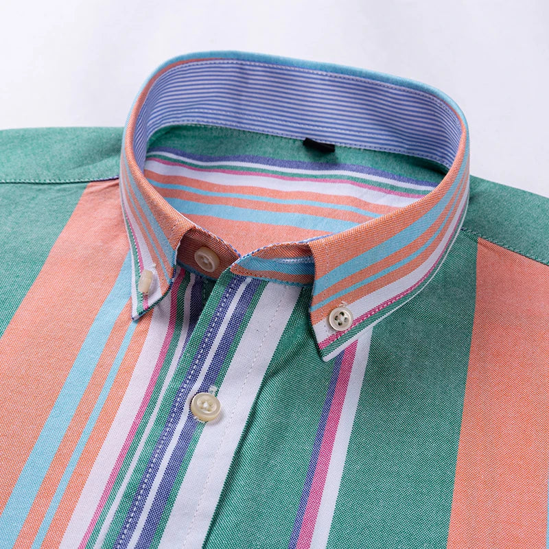 Men's Casual 100% Cotton Oxford Striped Pocket Long Sleeve Soft Buttoned Plaid Formal Male Clothes Oversized Shirt Plus Size