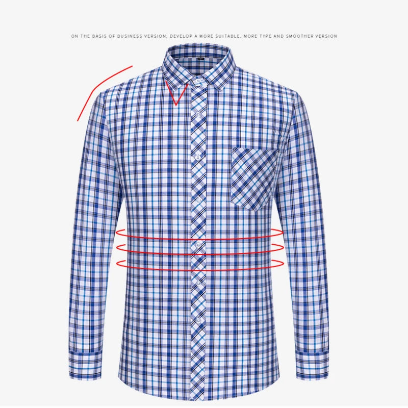 Spring Summer 100% Pure Cotton Man' Shirt Long Sleeve Plaid Cool Checkered Shirts Men Business Casual with Pocket Leisure