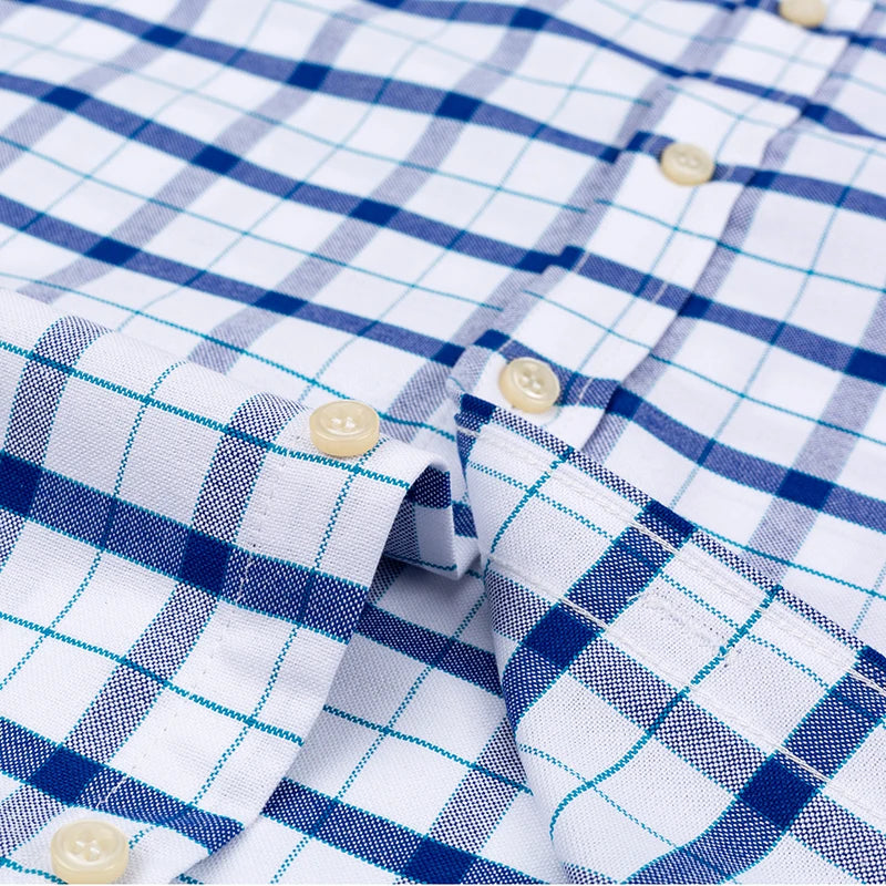 100% Pure Cotton Oxford Shirts for Men Long Sleeve Plaid Shirt Striped Male Shirt BusinessTartan Red Shirt Men Designer Shirts