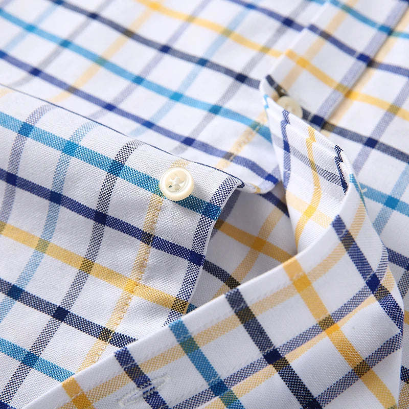 100% Pure Cotton Oxford Shirts for Men Long Sleeve Plaid Shirt Striped Male BusinessTartan Red Shirt Mans Designer Clothes