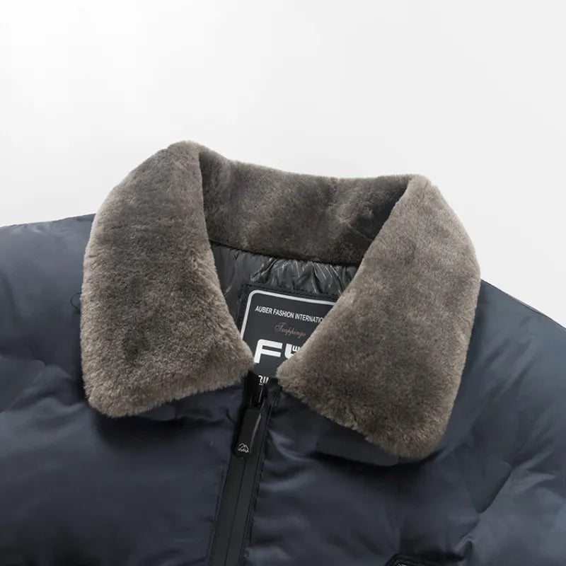 High Quality Jacket Cotton Coat Men's Solid Color Hatless Wool Collar Cotton Parkas Winter Windproof and Warm