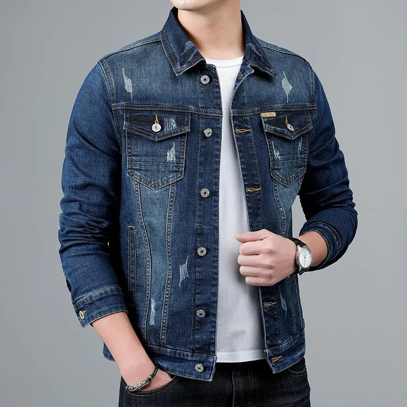 Jacket Men's Casual Cotton Black Denim Jaqueta Jeans Masculina Slim Washed Retro Classic Blue Jeans Coat Male Men Clothing