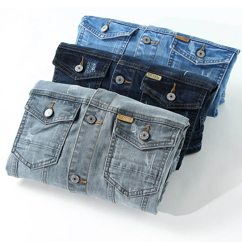 Jacket Men's Casual Cotton Black Denim Jaqueta Jeans Masculina Slim Washed Retro Classic Blue Jeans Coat Male Men Clothing