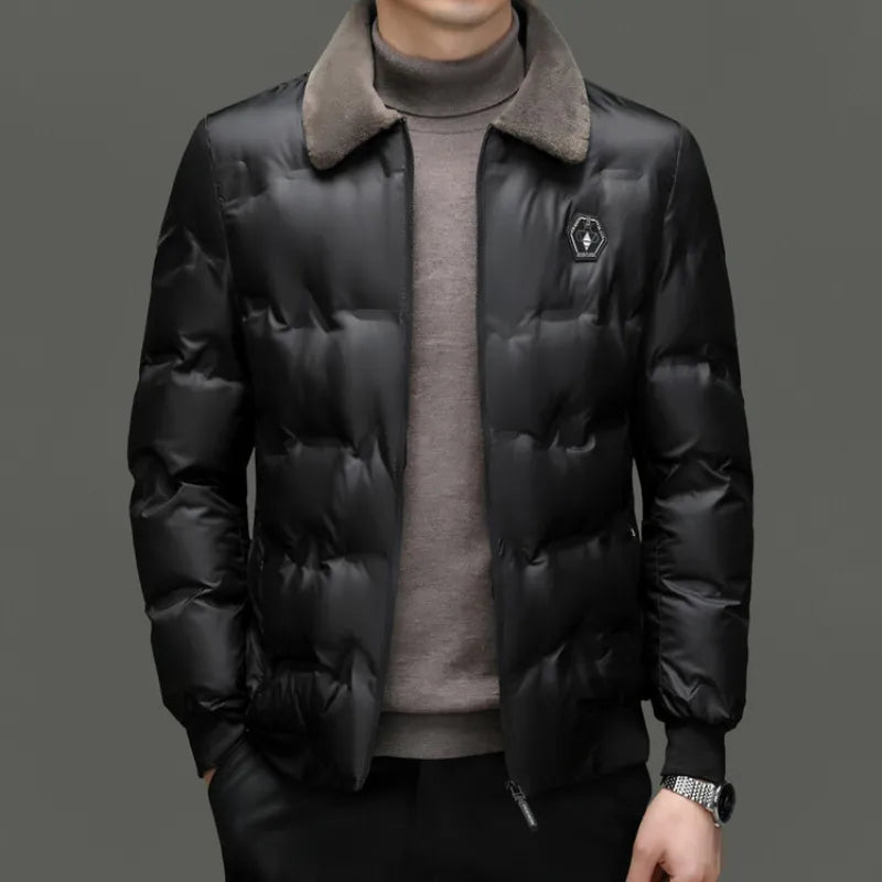 High Quality Jacket Cotton Coat Men's Solid Color Hatless Wool Collar Cotton Parkas Winter Windproof and Warm