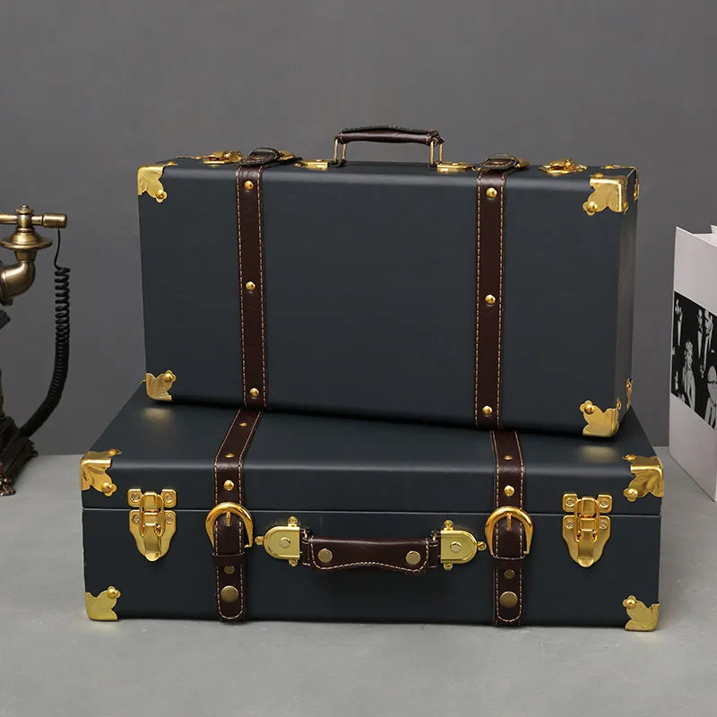 Luxury Vintage Trunk Travel Hand Big Suitcases Leather Luggage Carry-on Under Bed Clothing Organizer Storage Box Antique Bin