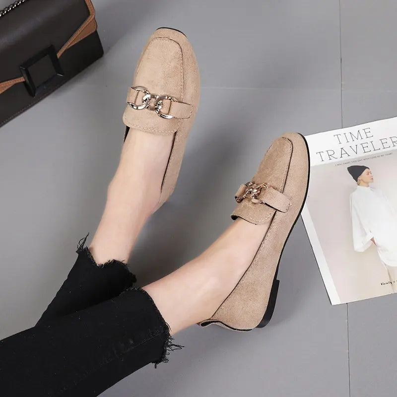 Spring Fashion Flat Shoes Women Quality Metal Slip on Loafer Shoes Ladies Flats Mocassins Big Size 35-41 Sapato Feminino 2021