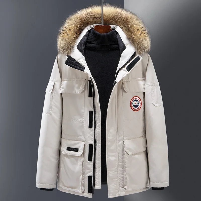 Winter Men Fur Collar White Duck Down Jacket Windproof Hooded Thicken Down Coat Keep Warm Parkas Winter Clothing Male Waistcoat