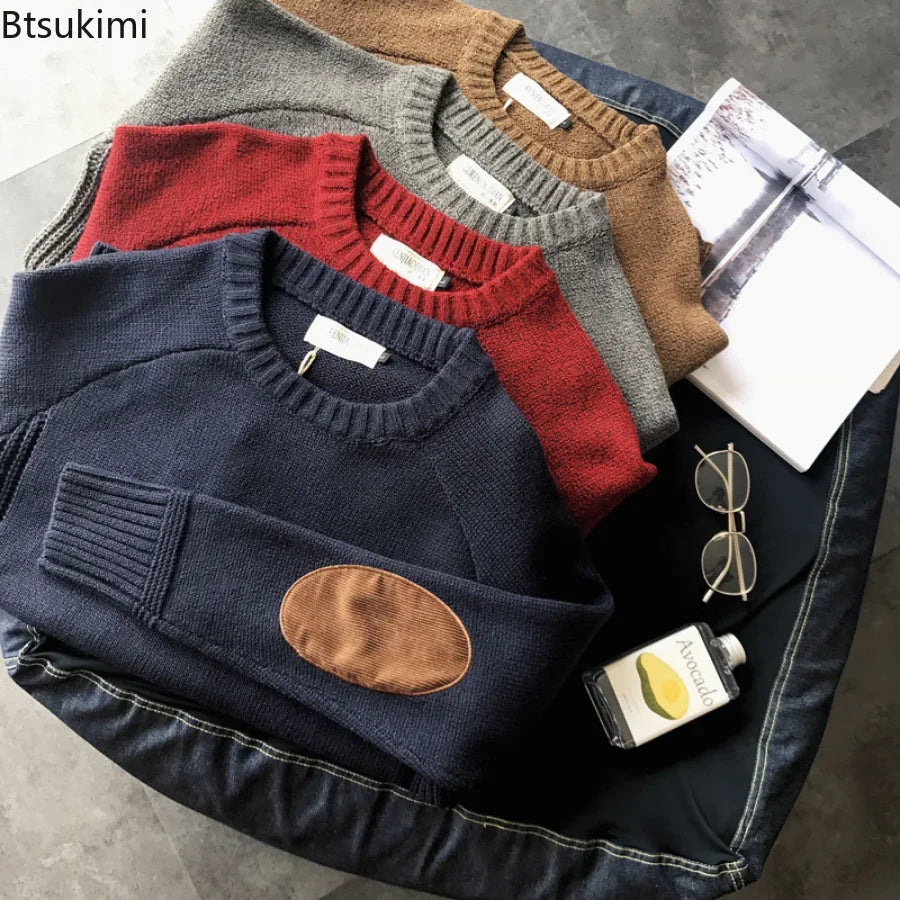 New 2023 Men's Warm Pullover Sweater Tops Fashion Patch Designs Knitted Sweater Men Harajuku Streetwear O Neck Causal Pullovers